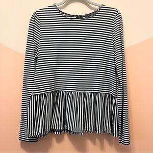 SUGARLIPS Black and White Peplum Blouse with Long Sleeves